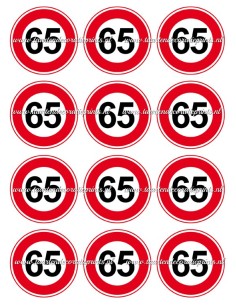 Eetbare Print Verkeersbord 65 jaar Cupcakes - 6cm