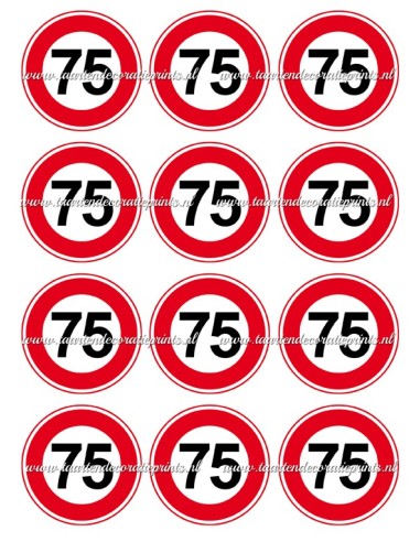 Eetbare Print Verkeersbord 75 jaar Cupcakes - 6cm