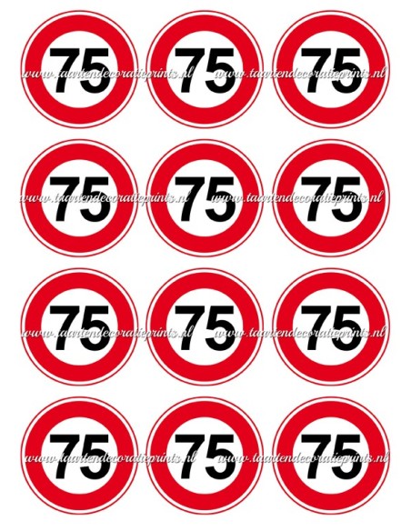 Eetbare Print Verkeersbord 75 jaar Cupcakes - 6cm