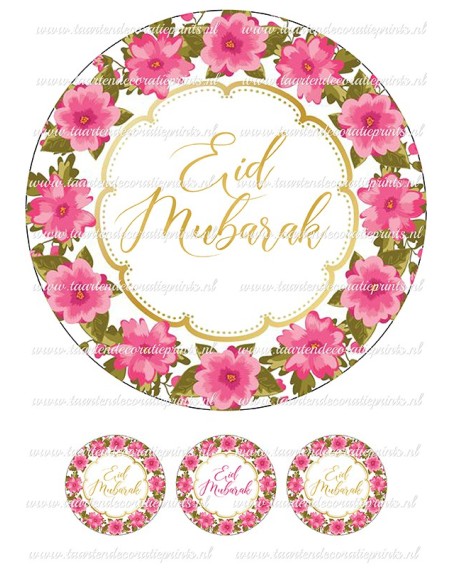 Eetbare Print Eid Mubarak Bloemen - 20cm