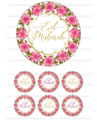 Eetbare Print Eid Mubarak Bloemen - 15cm