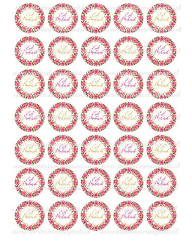 Eetbare Print Eid Mubarak Bloemen Mini Cupcakes - 3,5cm