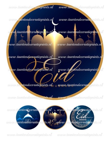Eetbare Print Eid Mubarak Blauw - 20cm