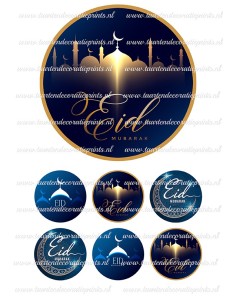 Eetbare Print Eid Mubarak Blauw - 15cm