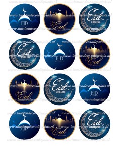 Eetbare Print Eid Mubarak Blauw Cupcakes - 6cm