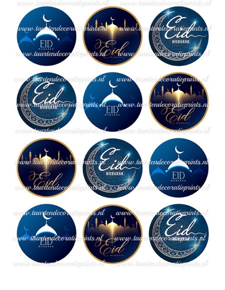 Eetbare Print Eid Mubarak Blauw Cupcakes - 6cm