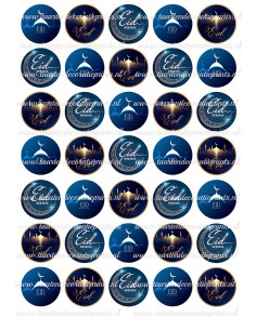 Eetbare Print Eid Mubarak Blauw Mini Cupcakes - 3,5cm