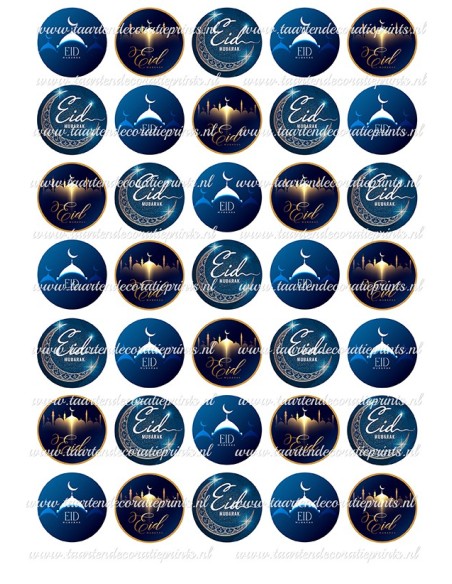 Eetbare Print Eid Mubarak Blauw Mini Cupcakes - 3,5cm