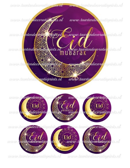 Eetbare Print Eid Mubarak Paars - 15cm