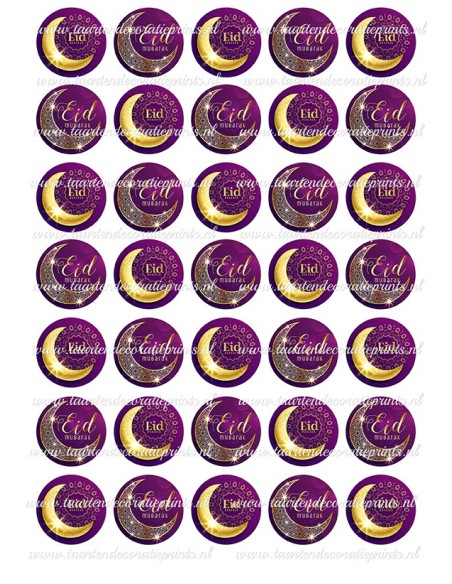 Eetbare Print Eid Mubarak Paars Mini Cupcakes - 3,5cm