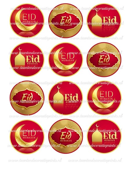 Eetbare Print Eid Mubarak Rood Cupcakes - 6cm