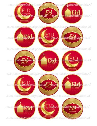 Eetbare Print Eid Mubarak Rood Cupcakes - 5cm