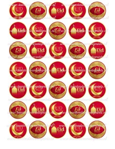 Eetbare Print Eid Mubarak Rood Mini Cupcakes - 3,5cm