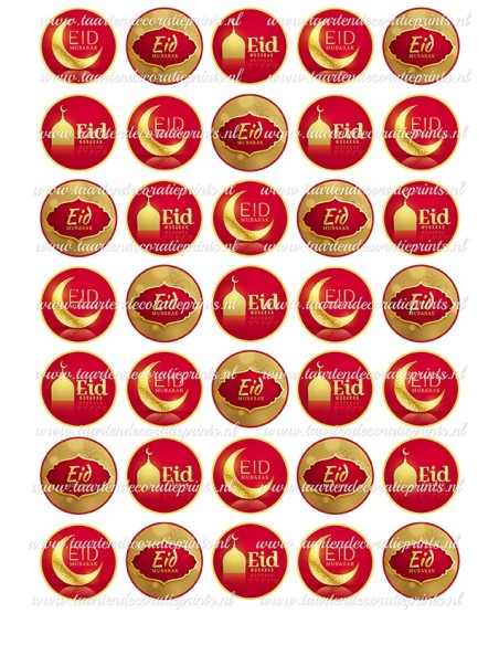 Eetbare Print Eid Mubarak Rood Mini Cupcakes - 3,5cm