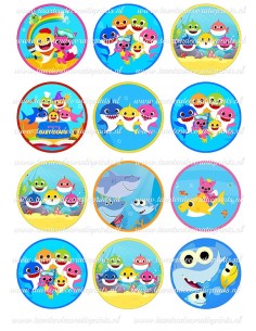 Eetbare Print Baby Shark Cupcakes - 6cm