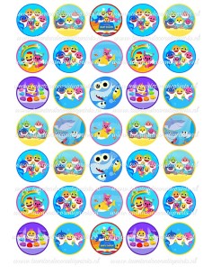 Eetbare Print Baby Shark Mini Cupcakes - 3,5cm