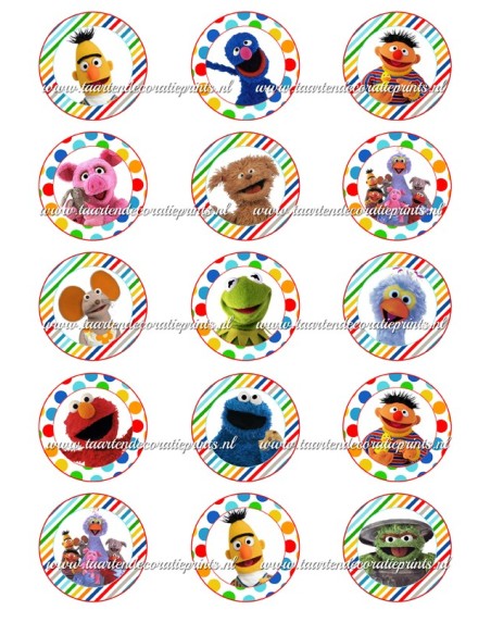 Eetbare Print Sesamstraat Cupcakes - 5cm