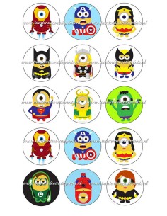 Eetbare Print Minions Superhelden Cupcakes - 5cm