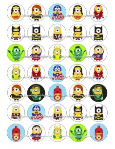 Eetbare Print Minions Superhelden Mini Cupcakes - 3,5cm