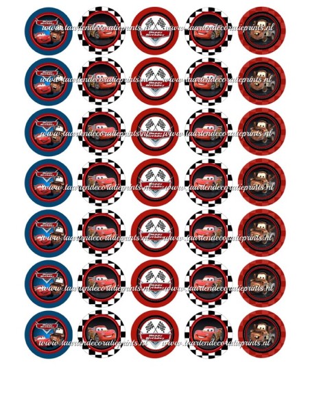 Eetbare Print Cars Mini Cupcakes 1 - 3,5cm
