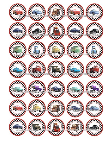 Eetbare Print Cars Mini Cupcakes 2 - 3,5cm