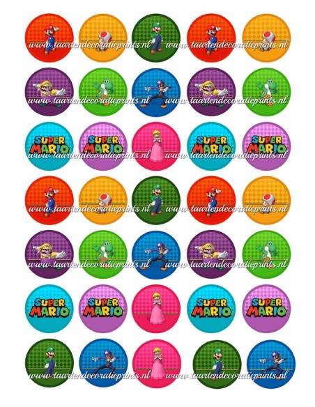 Eetbare Print Super Mario Mini Cupcakes - 3,5cm