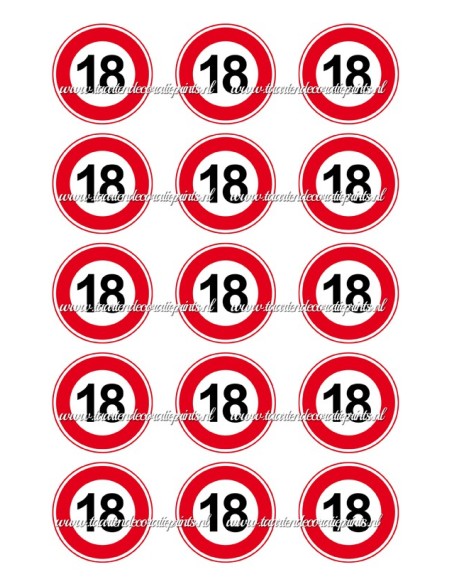 Eetbare Print Verkeersbord 18 jaar Cupcakes - 5cm