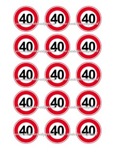 Eetbare Print Verkeersbord 40 jaar Cupcakes - 5cm