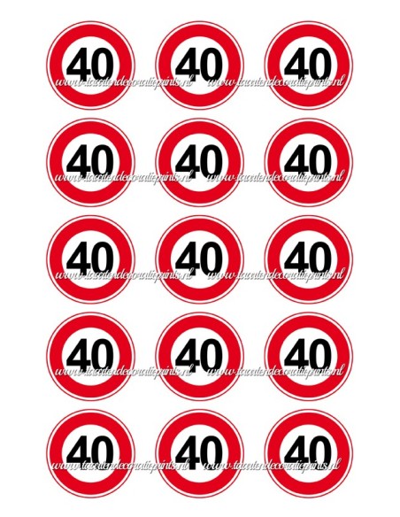 Eetbare Print Verkeersbord 40 jaar Cupcakes - 5cm