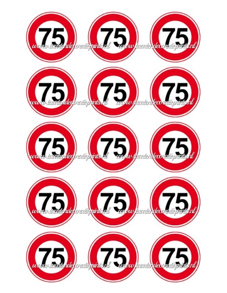 Eetbare Print Verkeersbord 75 jaar Cupcakes - 5cm