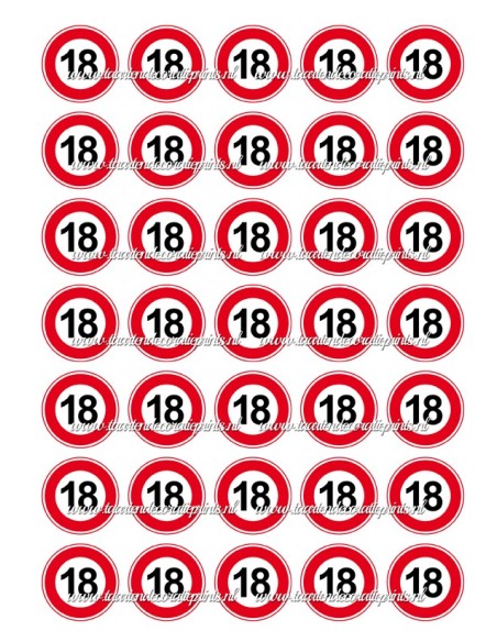 Eetbare Print Verkeersbord 18 jaar Mini Cupcakes - 3,5cm