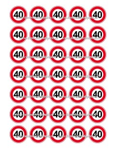 Eetbare Print Verkeersbord 40 jaar Mini Cupcakes - 3,5cm