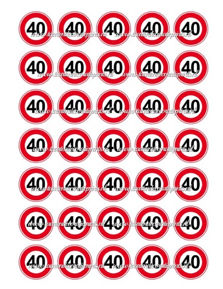 Eetbare Print Verkeersbord 40 jaar Mini Cupcakes - 3,5cm