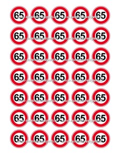 Eetbare Print Verkeersbord 65 jaar Mini Cupcakes - 3,5cm