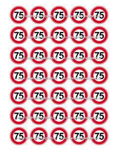 Eetbare Print Verkeersbord 75 jaar Mini Cupcakes - 3,5cm