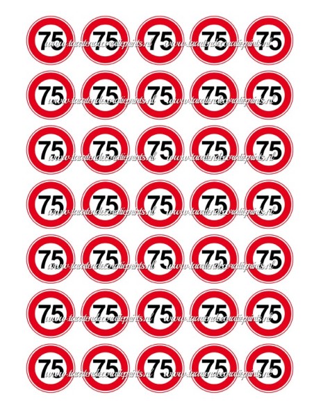 Eetbare Print Verkeersbord 75 jaar Mini Cupcakes - 3,5cm