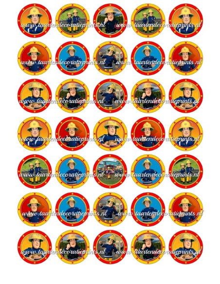 Eetbare Print Brandweerman Sam Mini Cupcakes - 3,5cm