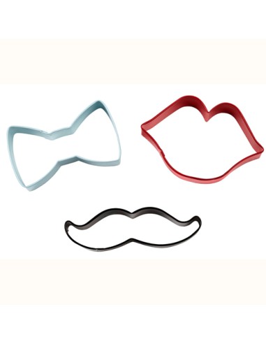 Wilton Cookie Cutter Set Tie, Mustache & Lips (set van 3)