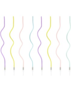 PartyDeco Verjaardag Kaarsen Curly Mix -8st-