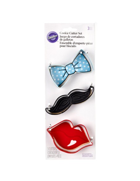 Wilton Cookie Cutter Set Tie, Mustache & Lips (set van 3)