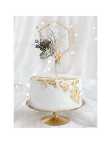 PartyDeco Houten Taarttopper Zeshoek 24cm //