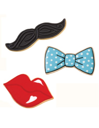 Wilton Cookie Cutter Set Tie, Mustache & Lips (set van 3)