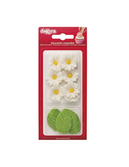 Dekora Suikerbloemen Margriet Wit & Blad -12st-