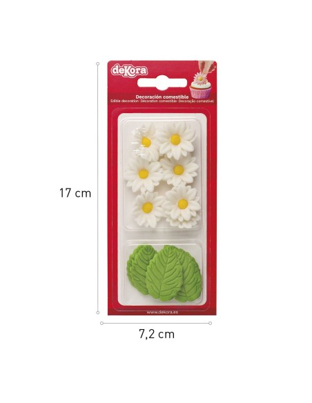 Dekora Suikerbloemen Margriet Wit & Blad -12st-