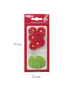 Dekora Suikerbloemen Margriet Rood & Blad Groen -12st- 2