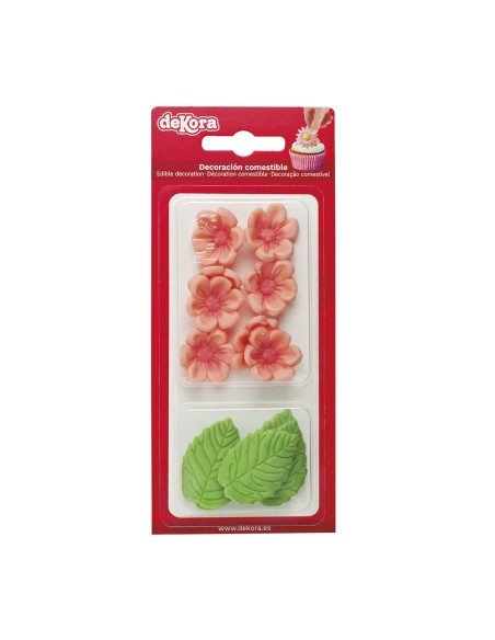 Dekora Suikerbloemen Roze & Blad -13st-