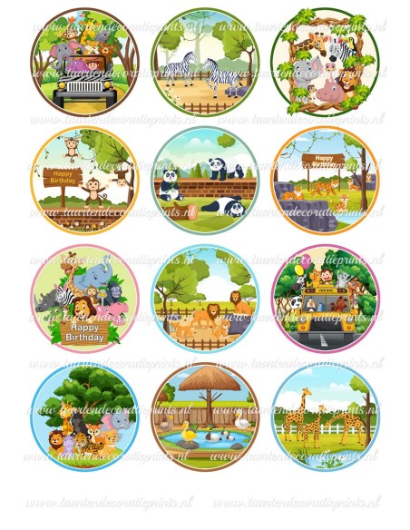 Eetbare Print Dierentuin Dieren Cupcakes 2 - 6cm