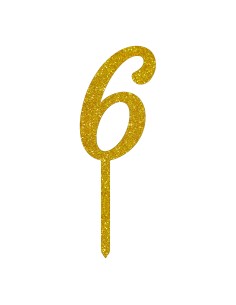 CakeDeco Taarttopper Cijfer 6 - Glitter Goud - 10cm