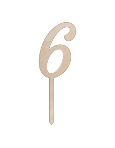 CakeDeco Taarttopper Cijfer 6 - Hout - 10cm