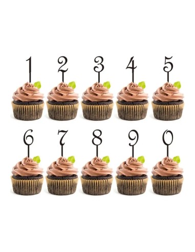 CakeDeco Cupcake Toppers Cijfer Set Sierlijk Zwart -10st-